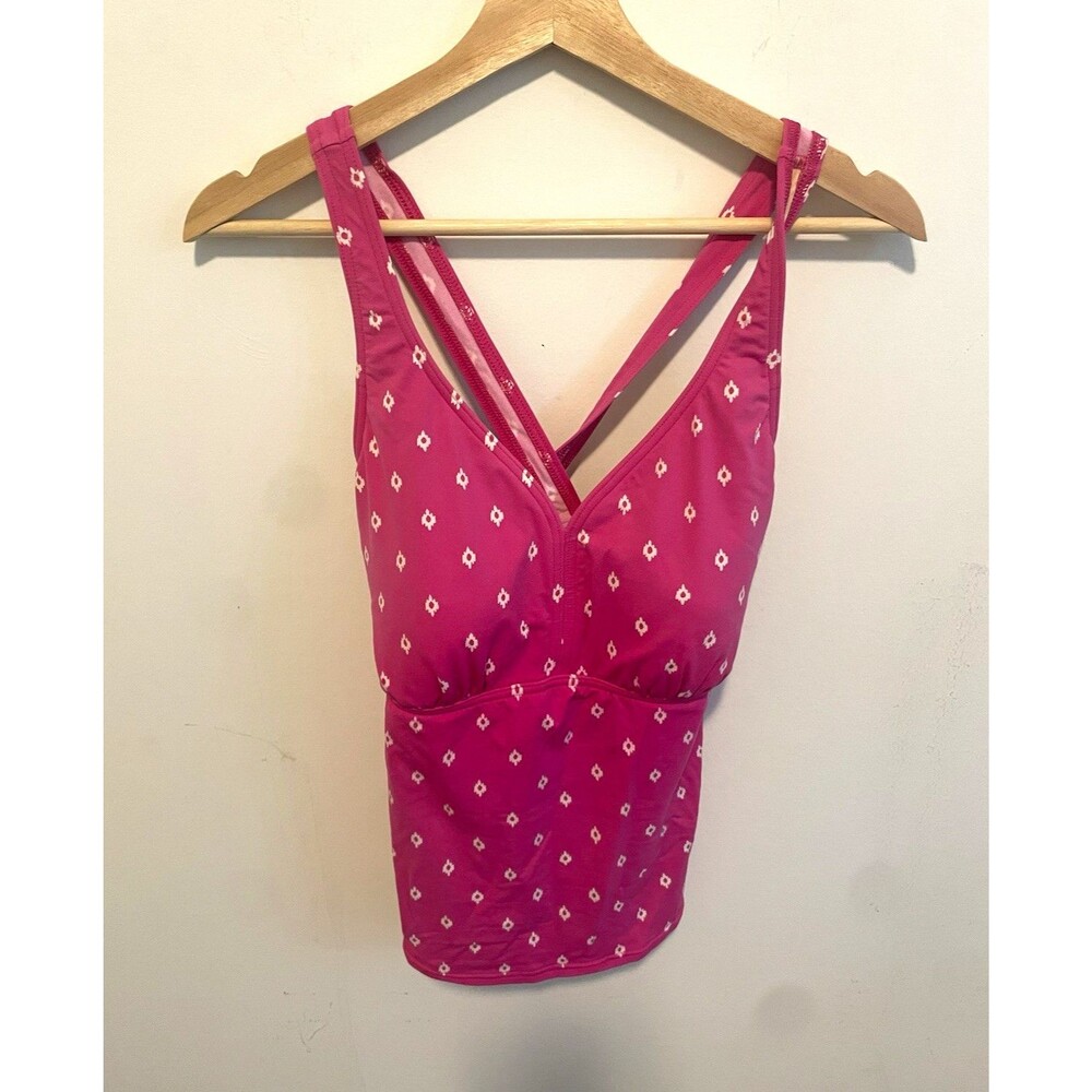 Lands' End Women’s One-Piece Swimdress Underwire D Pink White Geometric 14